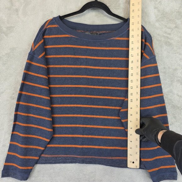 prAna Sweater Womens Small Blue Orange Striped Boatneck Hemp Blend Pullover - Picture 3 of 8